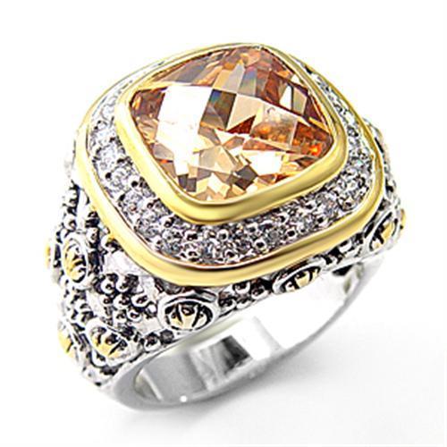JCE181 Reverse Two-Tone 925 Sterling Silver Ring with AAA Grade CZ  in Champagne