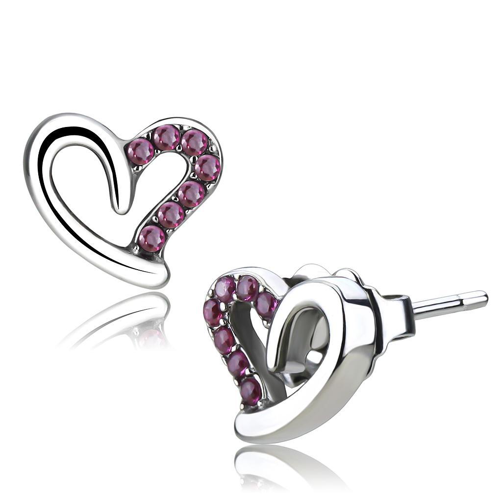 JCE082 High polished (no plating) Stainless Steel Earrings with AAA Grade CZ  in Ruby