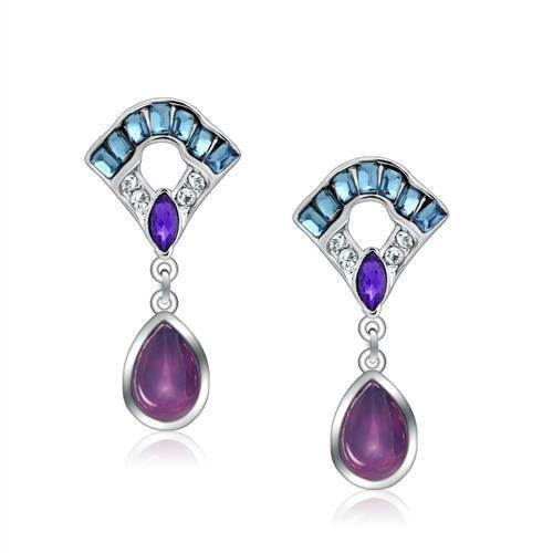 JCE1993 Rhodium White Metal Earrings with Top Grade Crystal  in Multi Color