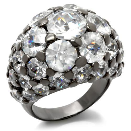 JCEA942 Ruthenium Brass Ring with AAA Grade CZ  in Clear