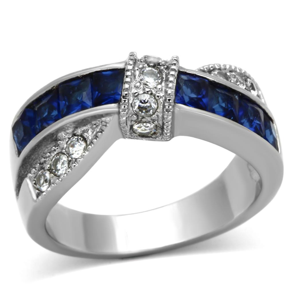 JCE1222 High polished (no plating) Stainless Steel Ring with Synthetic Synthetic Glass in Montana
