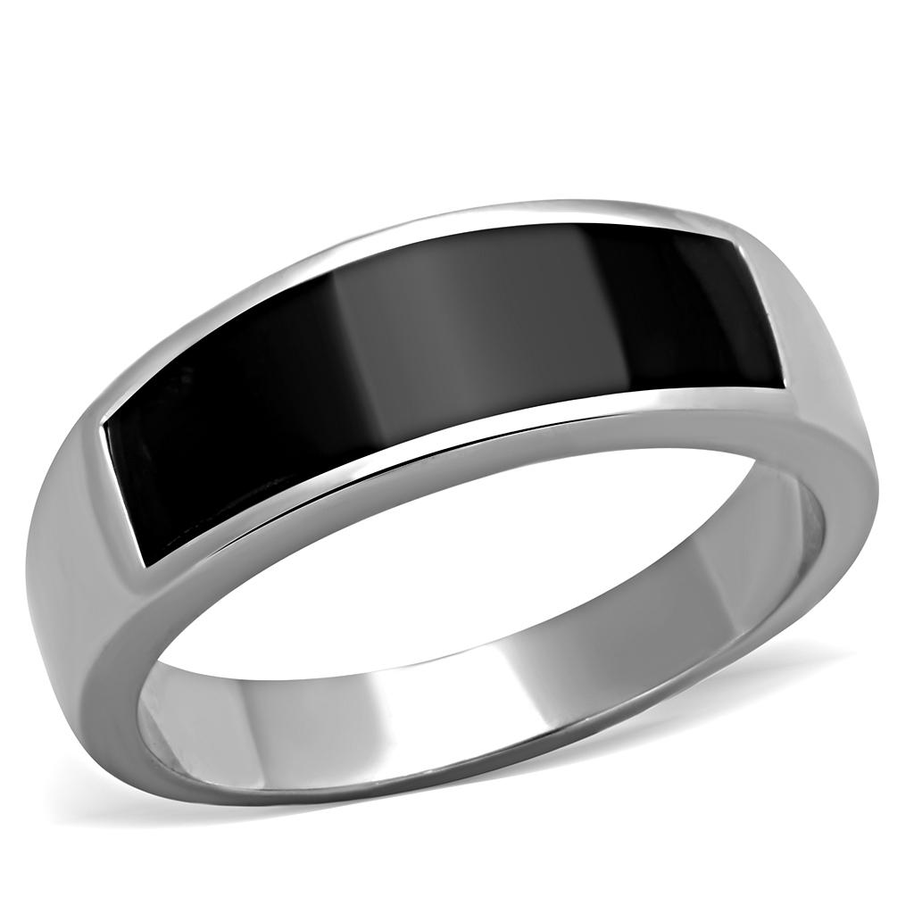 JCE2062 High polished (no plating) Stainless Steel Ring with Epoxy  in Jet