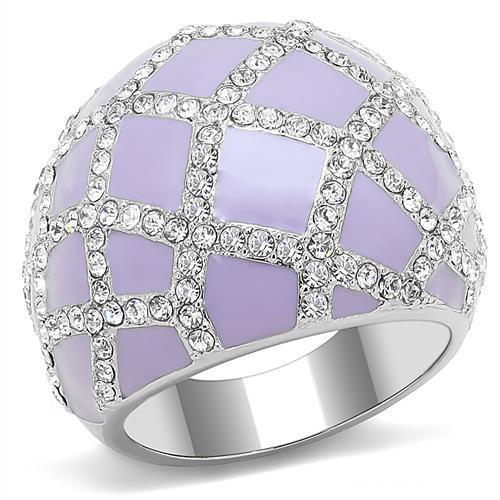 JCE3143 High polished (no plating) Stainless Steel Ring with Top Grade Crystal  in Clear